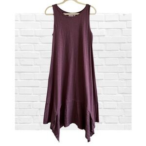 Logo Asymmetrical Tiered Sundress Purple Plum Sleeveless Lagenlook Maxi Medium